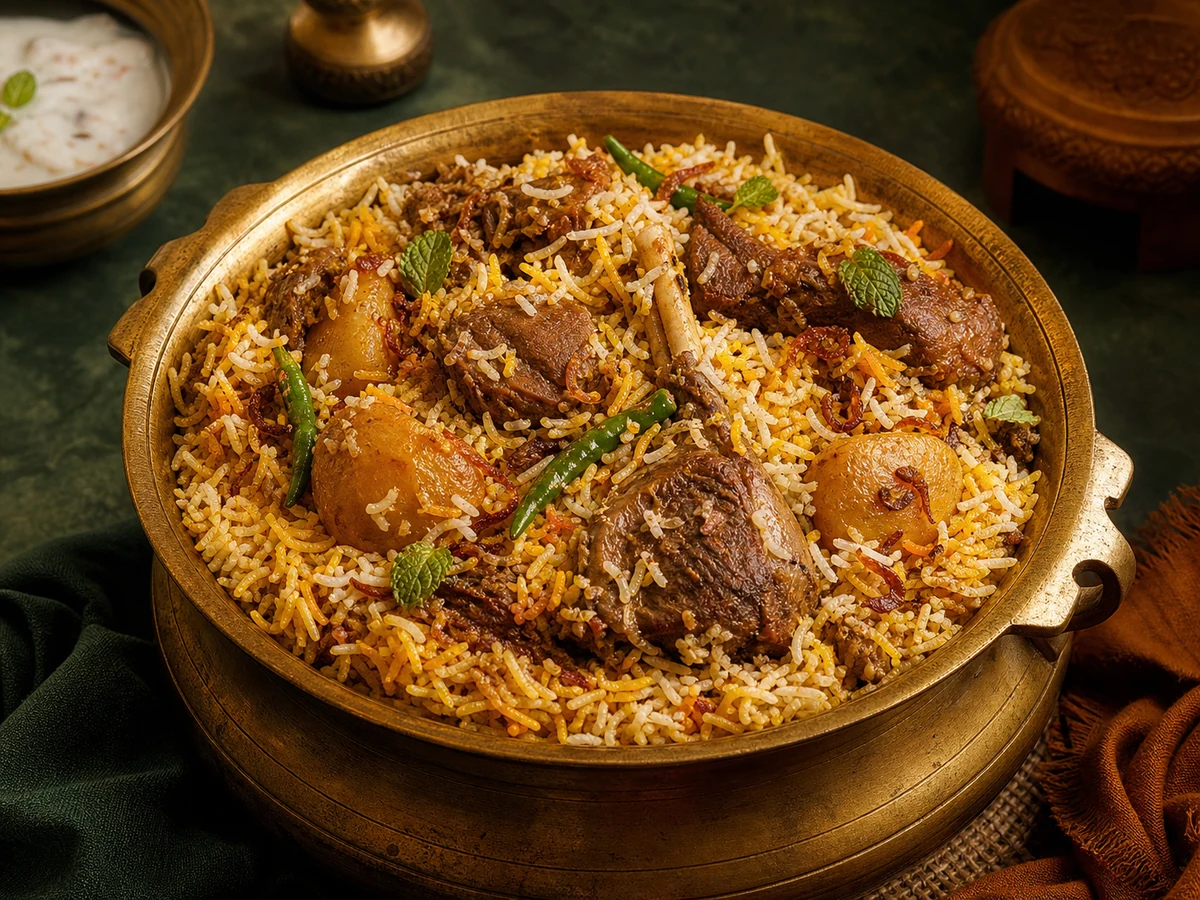 Kacchi biryani with tender mutton, saffron rice and aromatic spices